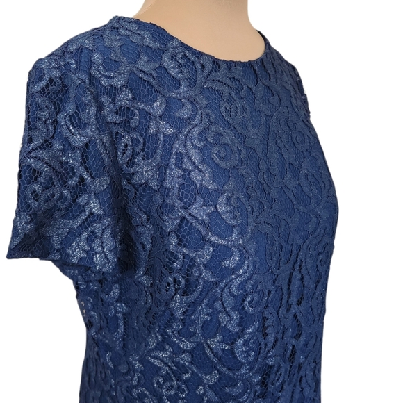 RALPH LAUREN Metallic Blue Lace Sheath Cocktail Dress - Size 18 - Picture 8 of 17